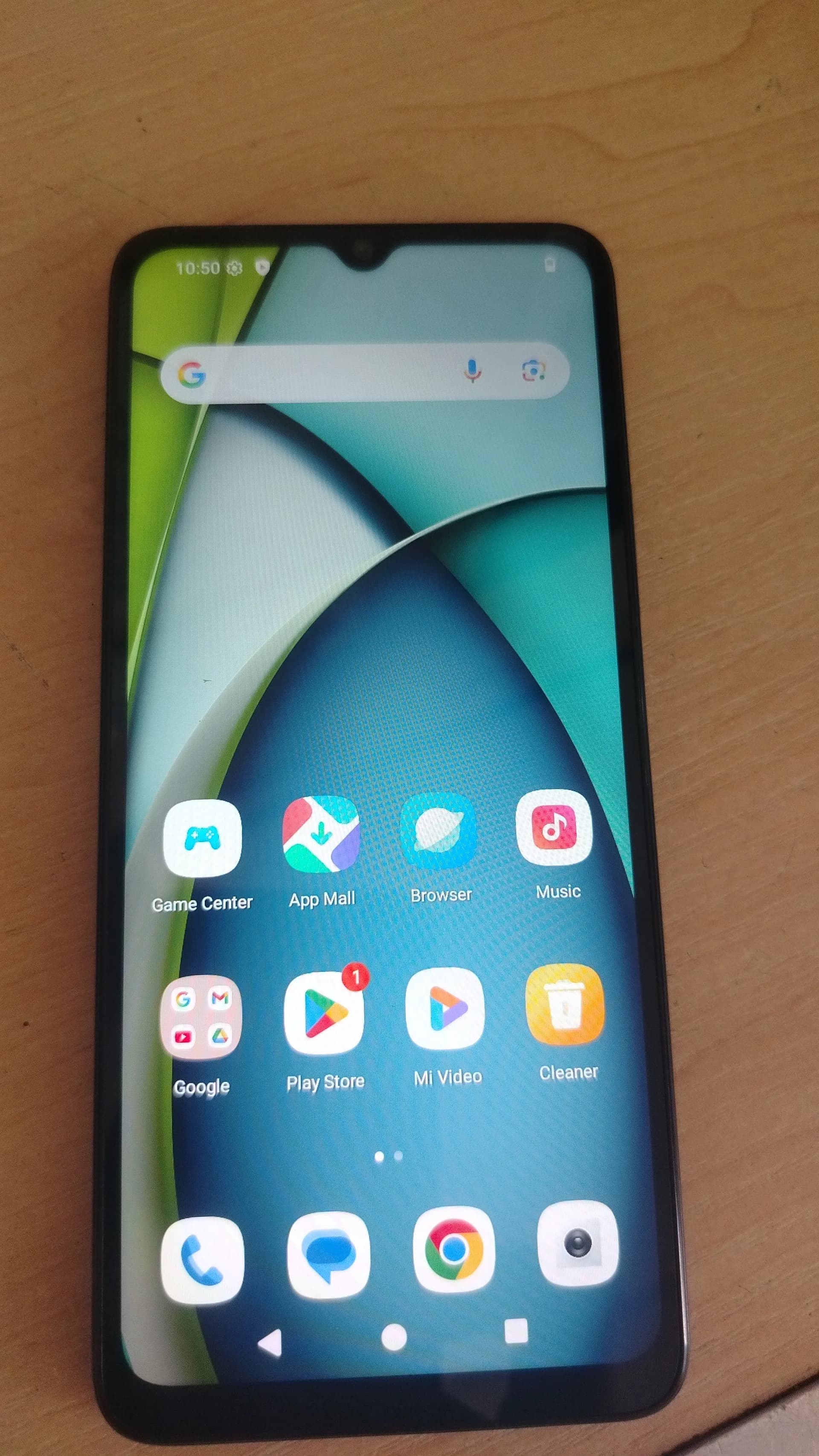 Front of a used Redmi A3X smartphone, switched on