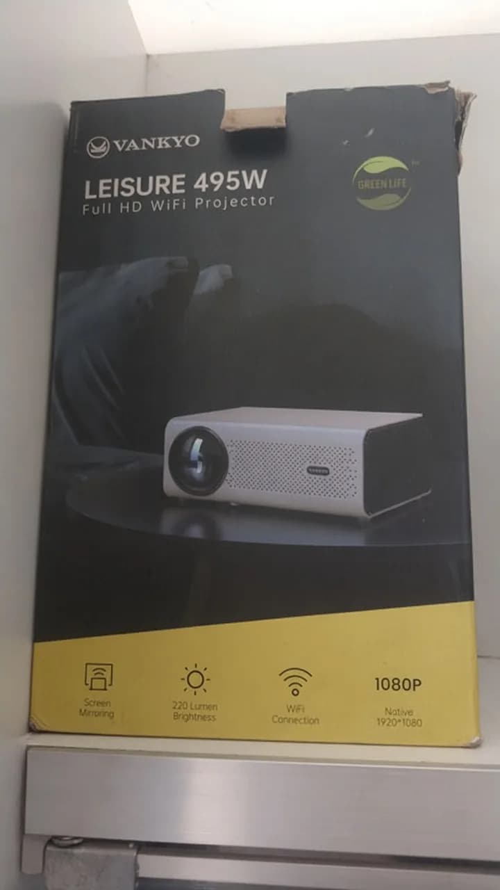 Vankyo Leisure 495W projector box with a torn top edge