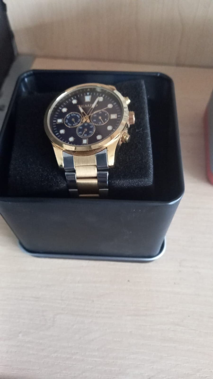 Tempo two-tone watch with blue dial and box